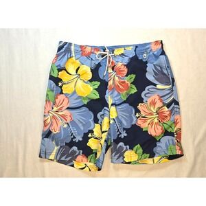 Lands' End Men's Swim Shorts Tropical Floral Print Size Medium 32-34 Lined